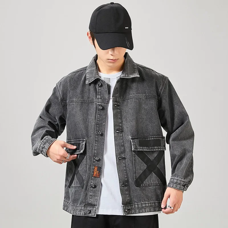Новая джинсовая куртка для мужчин свободный крой корейский стиль модный