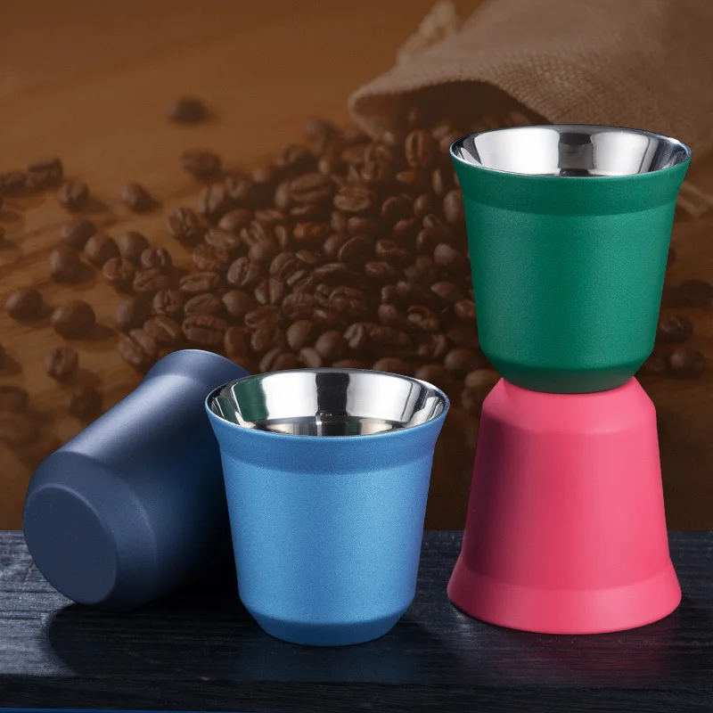 

New Office Tea Cup Stainless Steel Double Wall Coffee Cup 80ml Heat Insulation Mini Coffee Cups