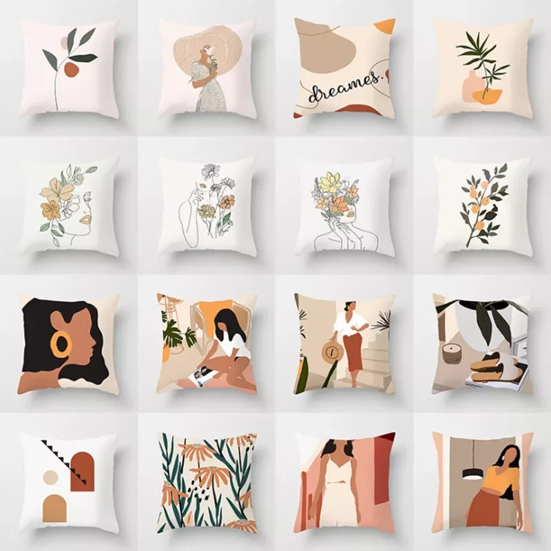 

INS Nordic Morandi Cushion Cover Geometric Beauty Flower Art Pillow Cover Bed Car Office Decorative Pillowcase Modern Home Decor