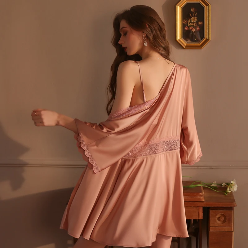 Sexy Mousse Sexy Nightgown Solid Color Backless Temptation Pajamas Straps Suspenders Nightdress Robe Women's Home Clothes Suit
