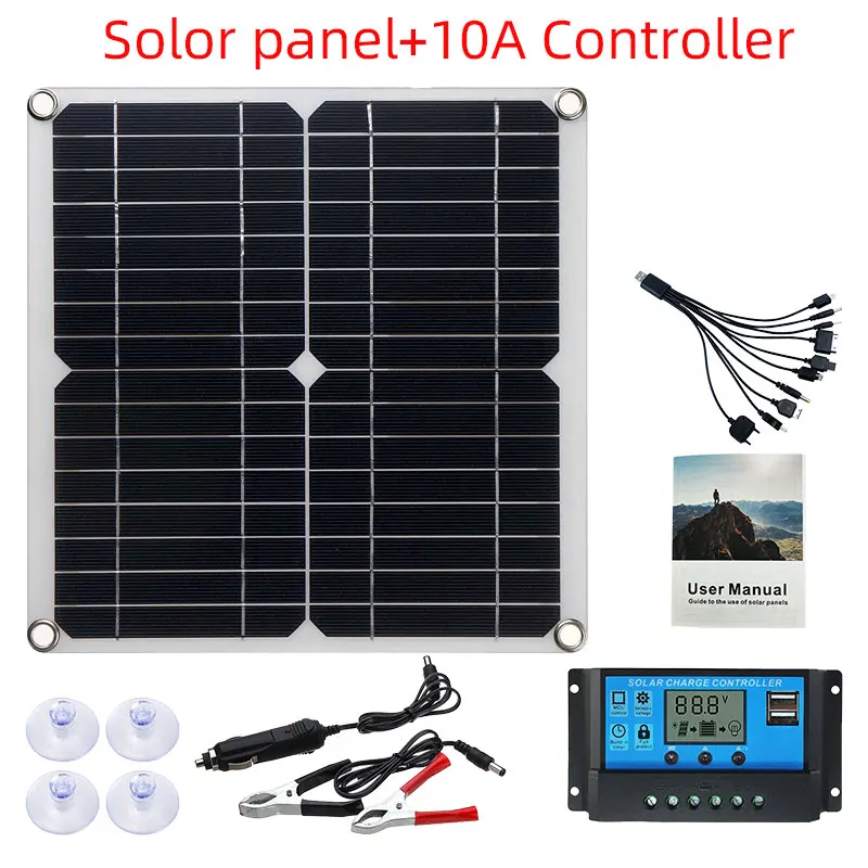 

Solar Panel Kit For USB 5V DC5521 12V Battery Charging Backup Remote Power Consumption For RVs Cabins Houses Boats Caravan