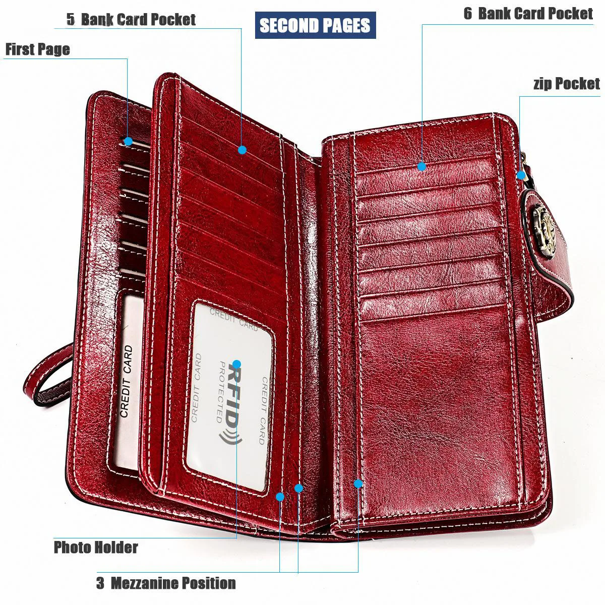 womens leather wallet large capacity zipper purse multifunctional phone bag card case long wallet retro clutch bag for female free global shipping