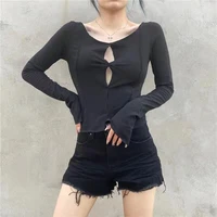 slim cotton ladies casual patchwork 2021 sexy stitching hollow long sleeved t shirt for purple top hollow out slit streetwear