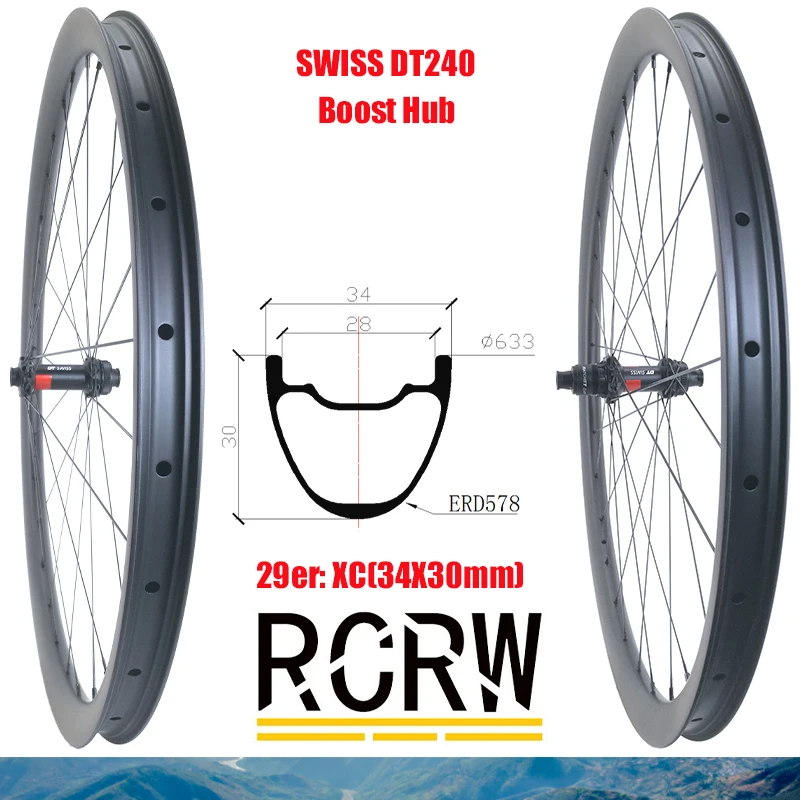 

29er MTB XC 34*30mm Carbon Wheelset 28 Hole Rim Wide 34 Deep 30 SWISS DT240 Boost Shima XD XDR Microspline Hub Belgium Spoke