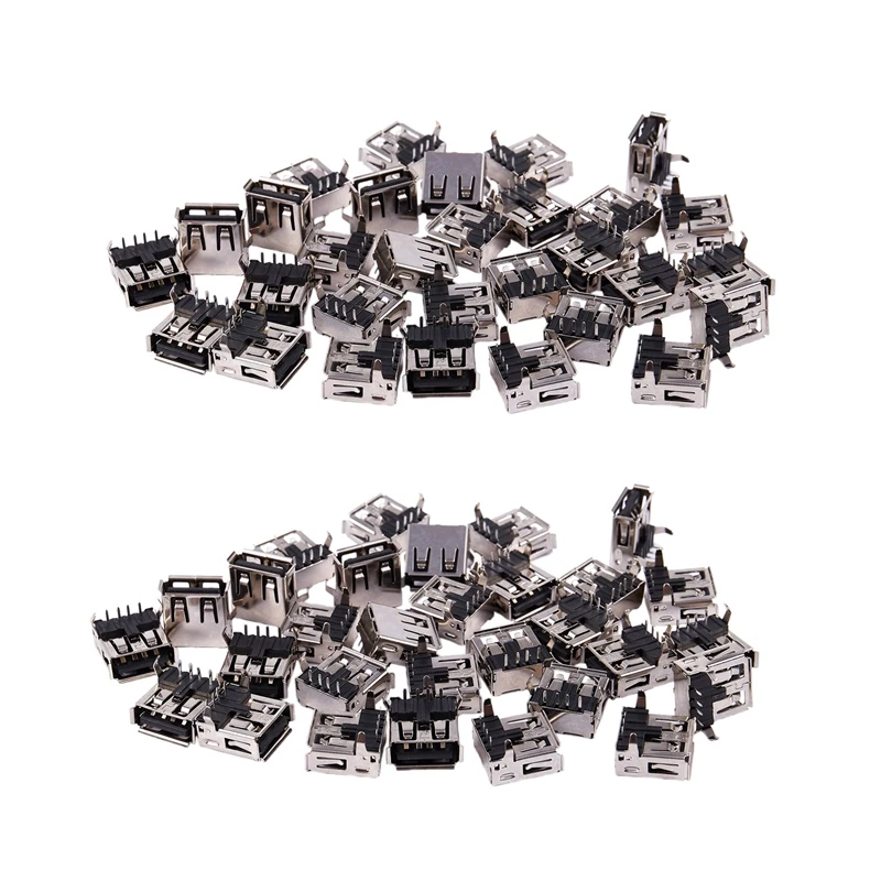 

60 Pcs 15Mm USB 2.0 Female Type A Port 4-Pin DIP 90 Degree Jack Socket Black+Silver