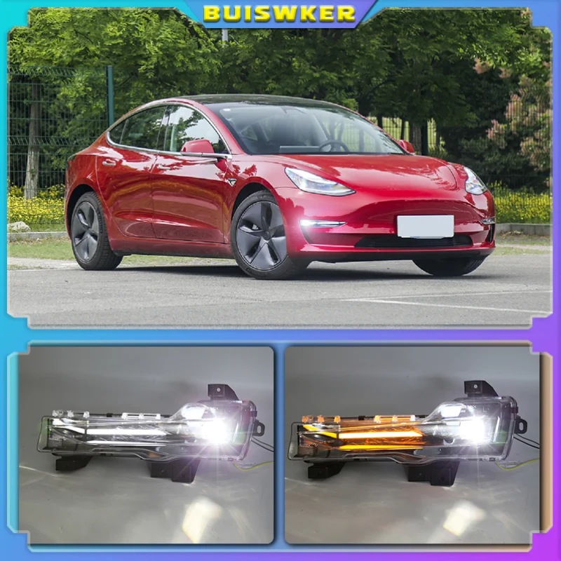

Для Tesla Model 3 2018 2019 2020 2021 DRL 12 В Автомобильные светодиодсветодиодный дневные ходовые огни передняя противотуманная фара потоковый поворотный ...