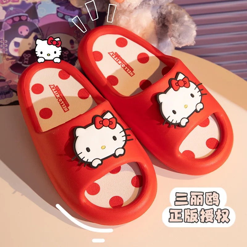 

Сандалии и тапочки Sanrio женские для дома, милые домашние тапочки с мультяшным Hello Kitty Cinnamoroll, мягкая подошва, Нескользящие, летние