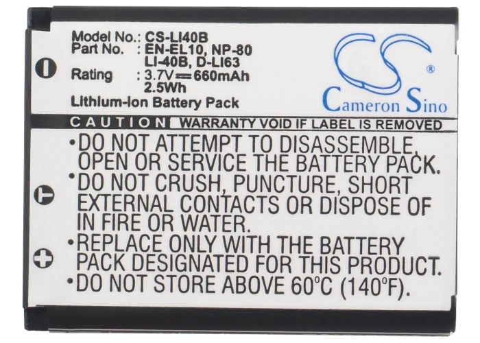 

Cameron Sino Camera Replacement Li-ion Battery 660mAh For LI-40B MINOLTA IR-300, &#x0D Free Tools