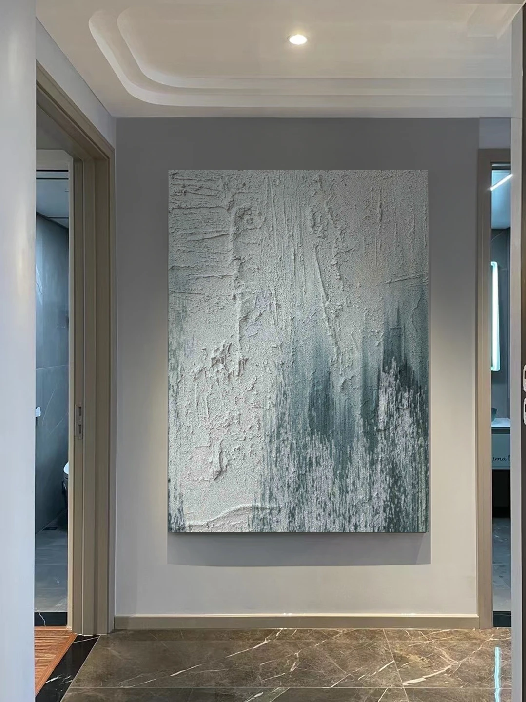 

Hand-painted Oil Painting Canvas Texture Green Sea Living Room Abstract Decorative Painting Entrance Hanging Picture Frameless