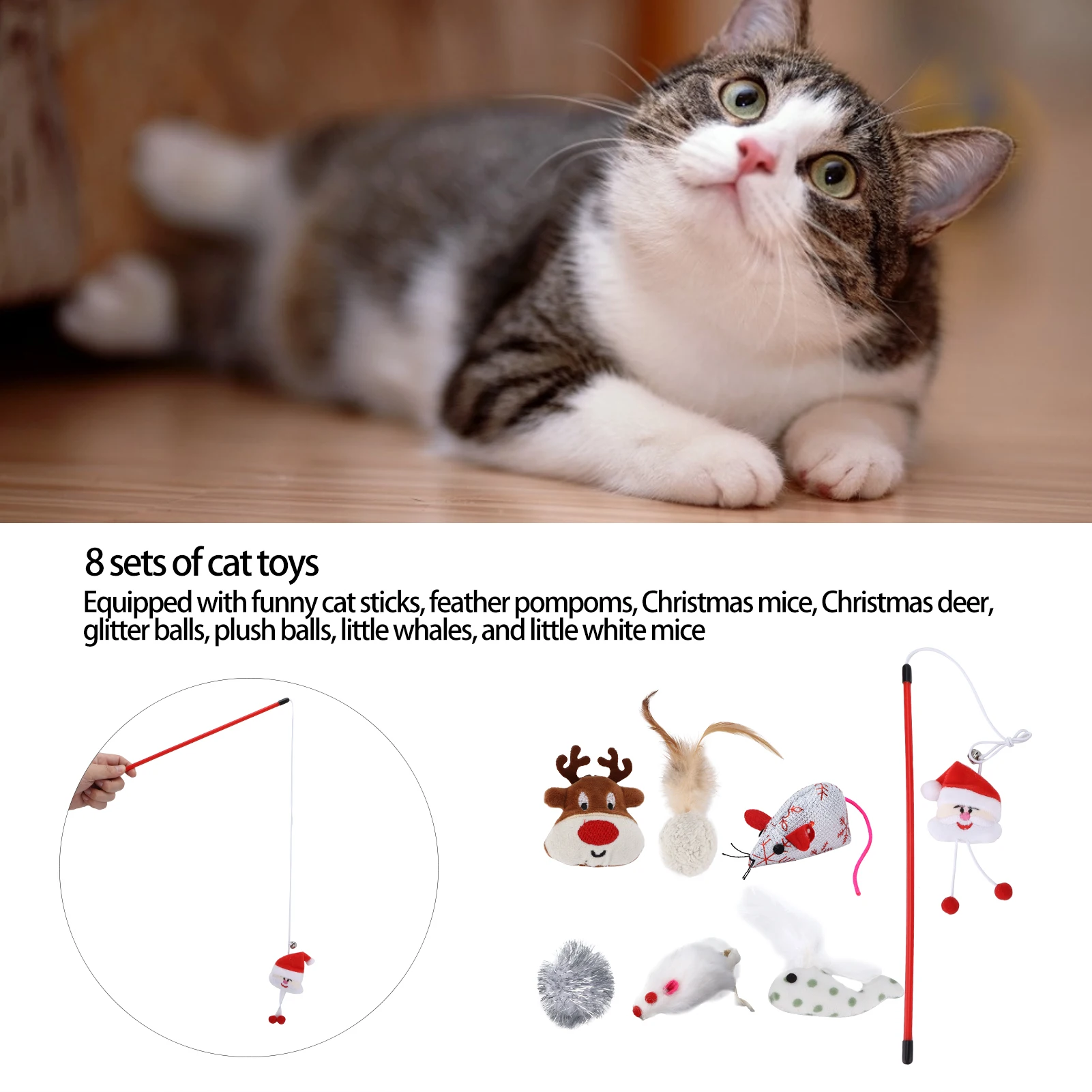 

8 Pcs Cat Christmas Toy Set Provides Unlimited Fun And Playtime Assorted Kitten Toys New Year Gift Set For Cats