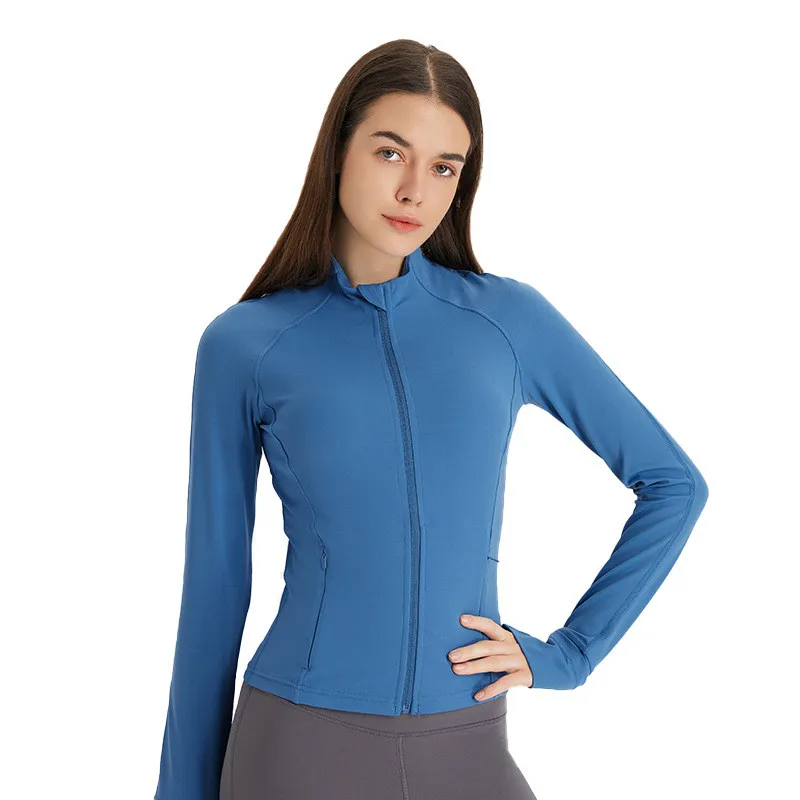 

Solid Color Fitness Women Sports Jacket Top Comprehensive Training Full Zip Zipper Warmth Long Sleeve Yoga Shirt Coat Gym Clothe