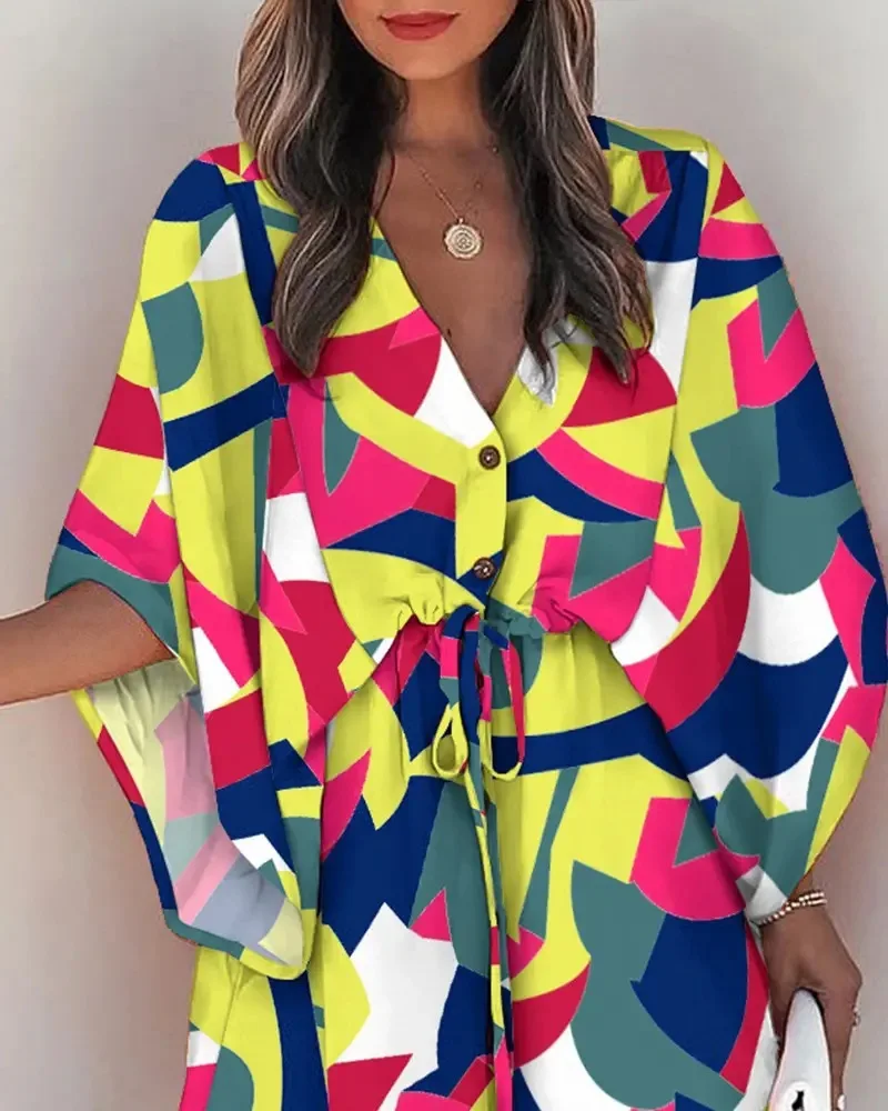 Платье женское пляжное с V-образным вырезом модное элегантное свободное