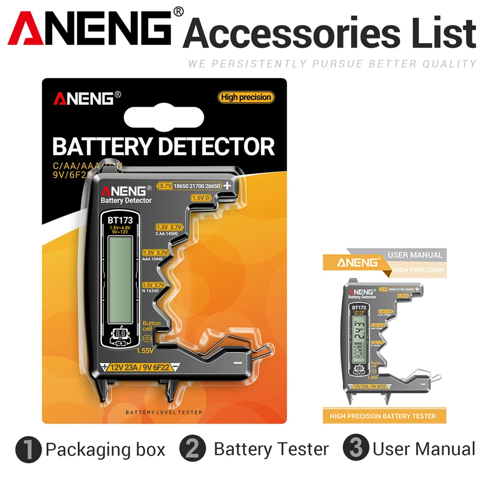 

Цифровой Тестер Батарей ANENG BT173 С Дисплеем, Высокоточный Портативный Прибор Для Диагностики 12В 23А/9В 6F22, Универсальный
