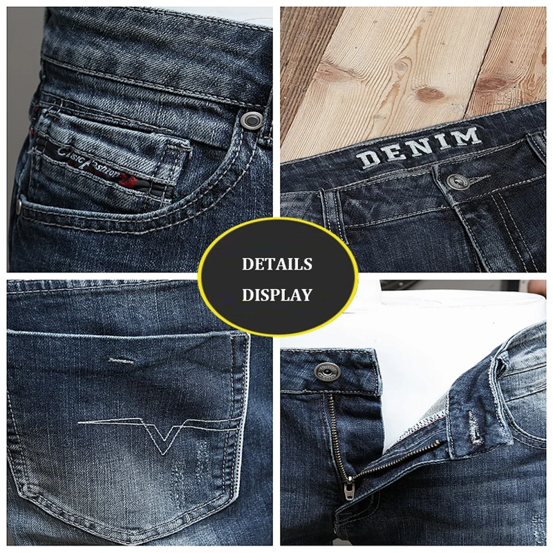 Italian Style Vintage Fashion Men Jeans Retro Blue Classical Trousers Elastic Slim Jeans Men Casual Designer Denim Pants Hombre