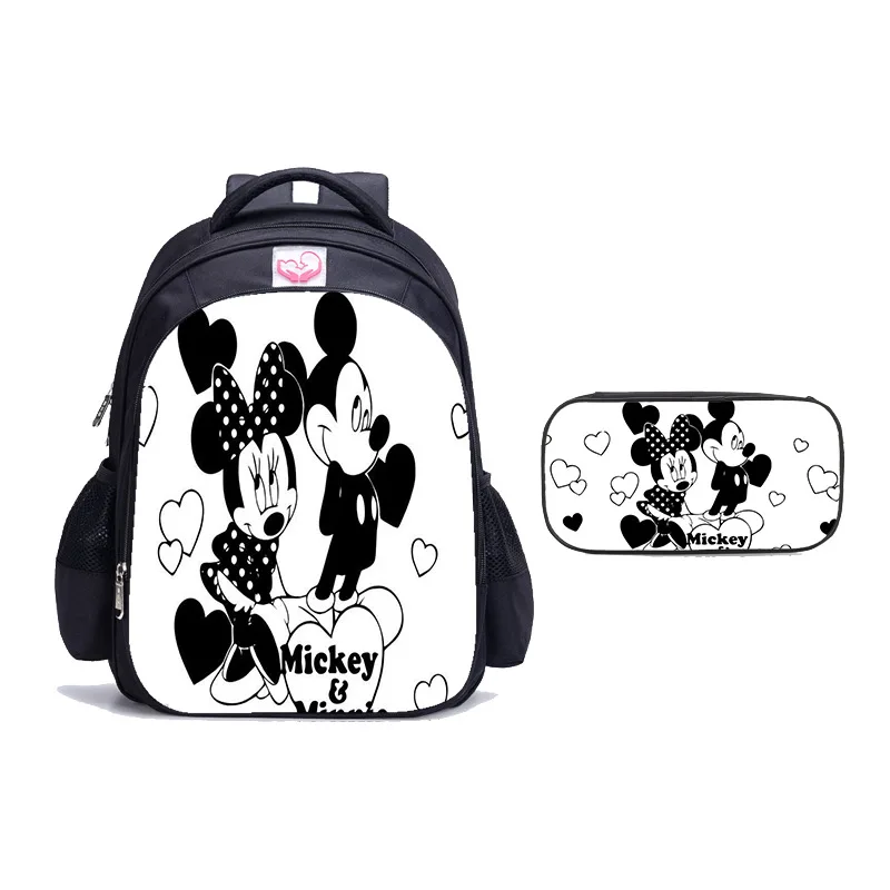 Disney Bag Mickey Backpack Children's Backpack 2-piece Mickey Cartoon 3D Digital Color Printing Leisure Student Bag + Pen Bag