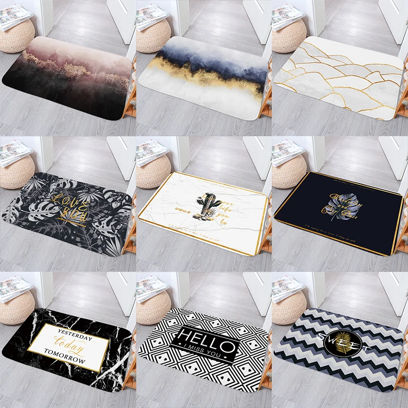 

Простой скандинавский коврик Monstera для входной двери, спальни, кухни, ванной, нескользящий ковер из кораллового бархата, мягкий ковер в полос...