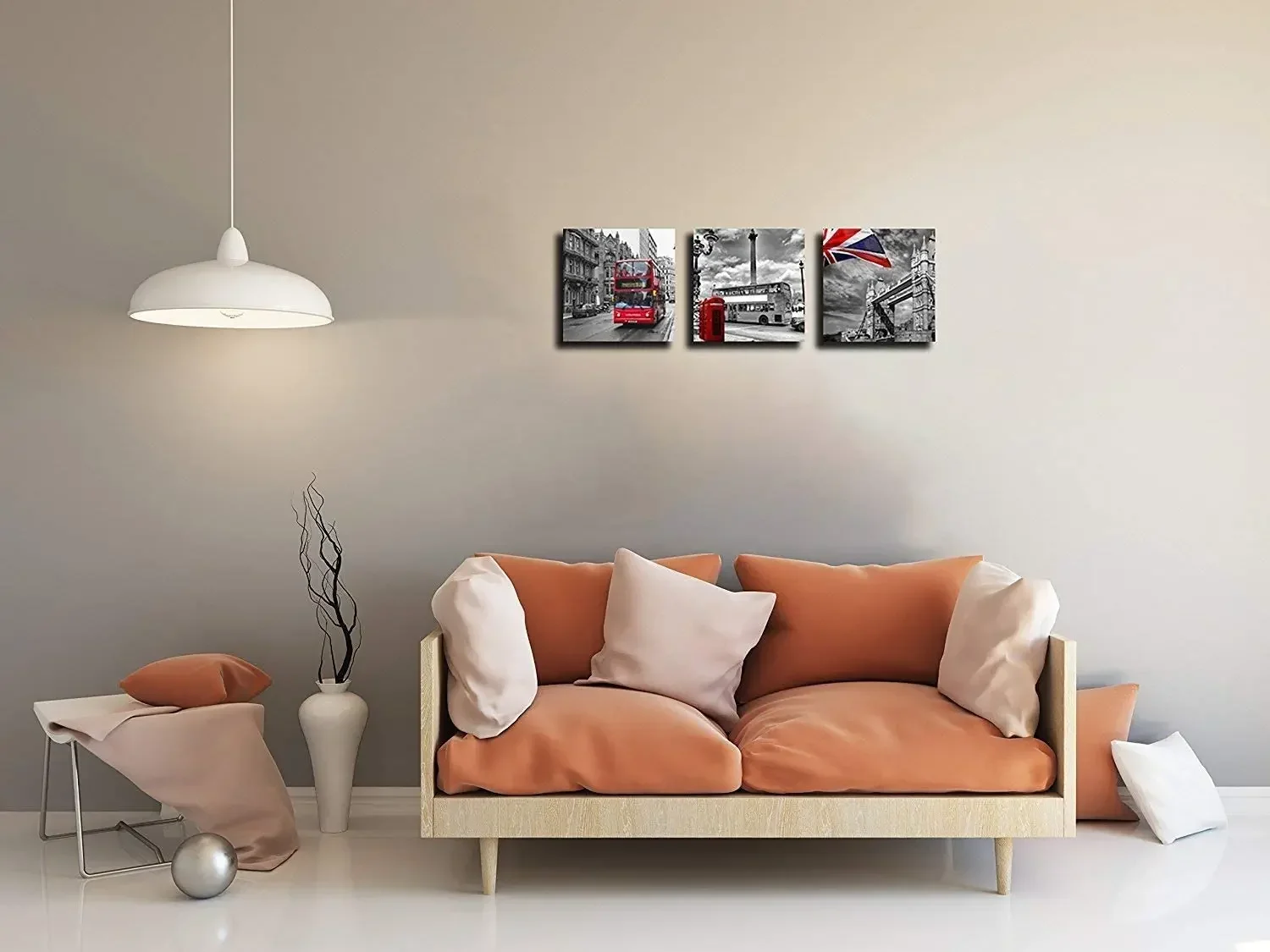 Modern Prints Red Bus On London Street Black And White Wall Art Union Jack Decor Paintings Canvas For Home Décor