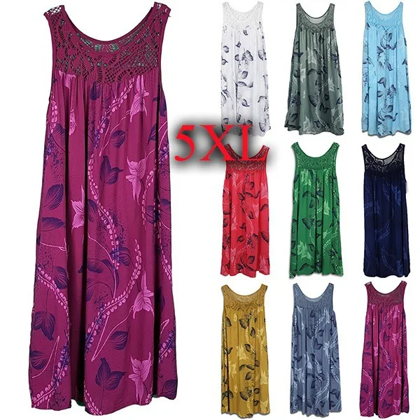 

Women's lace patchwork printed sleeveless large hem dress