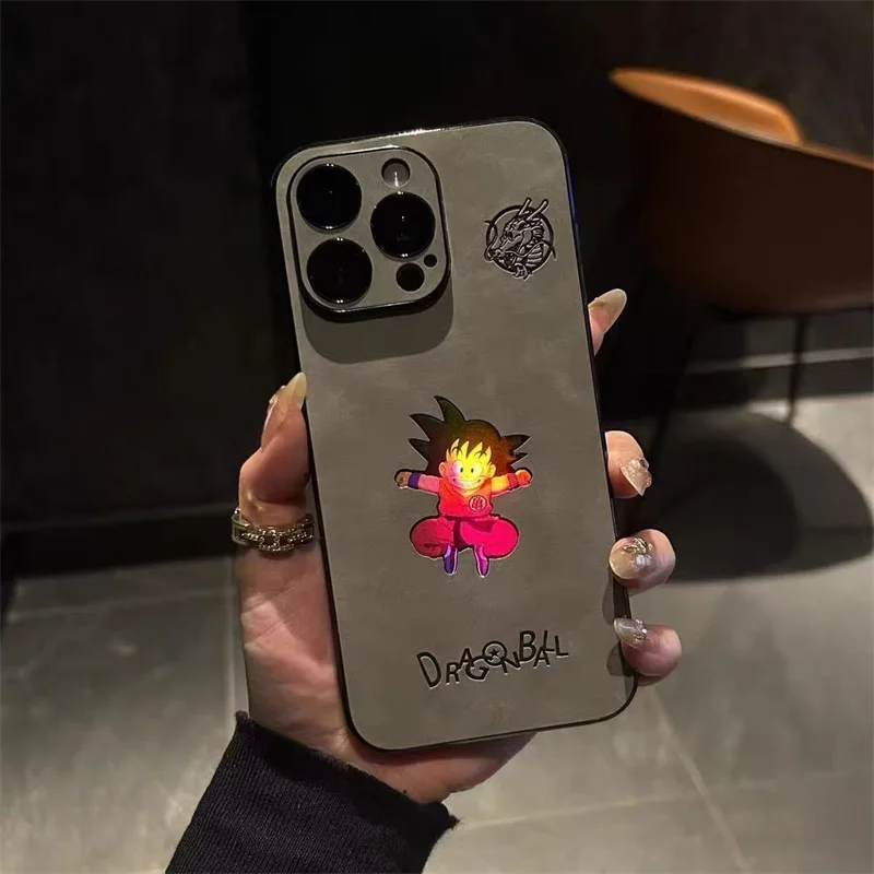 Фото Милый чехол для телефона с аниме Dragon Ball Laser для iPhone 11, 12, 13, 14, 15, 16 Pro Max Plus, кожаный чехол с тиснением из мультфильма Сон Гоку №4