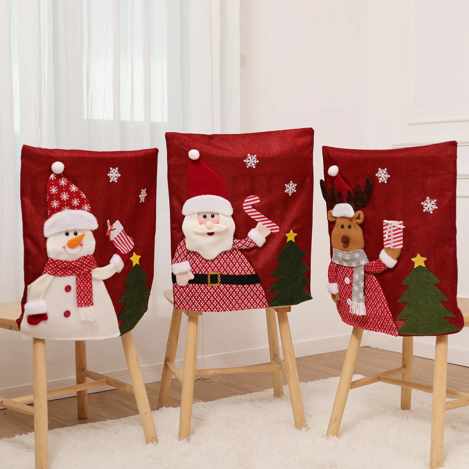 

Christmas Chair Cover 3D Cartoon Home Table Dinner Chair Seat Cover Decoration Xmas Party New Year Home Decoration