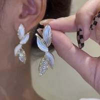 fashion leaf long crystal leaf drop earrings for women romantic valentines day anniversary gift bridal wedding party jewelry