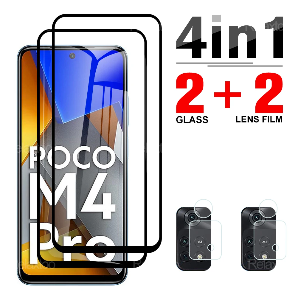 

4IN1 Full Cover Glass Camera Protective Film For Xiaomi Mi Poco M4Pro M4 Pro X4Pro X4 Pro M X 4 Screen Protector 6.43" MZB0B5VIN