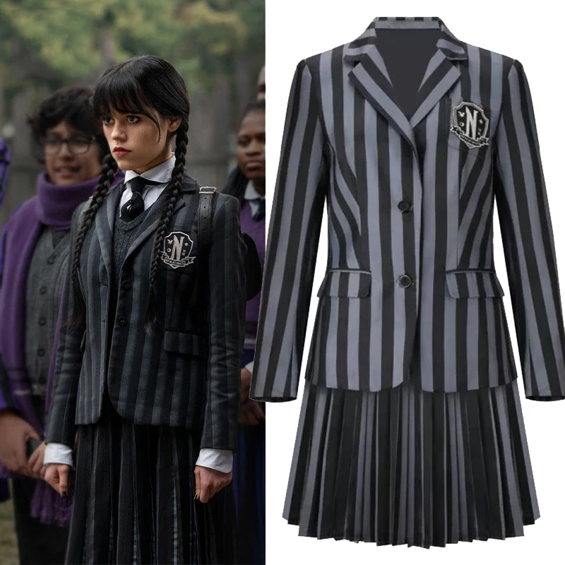 Wednesday Addams Cosplay School Uniform For Girl Costume 2023 New Vestidos For Kids Girls Mesh Party Dresses Carnival Costumes