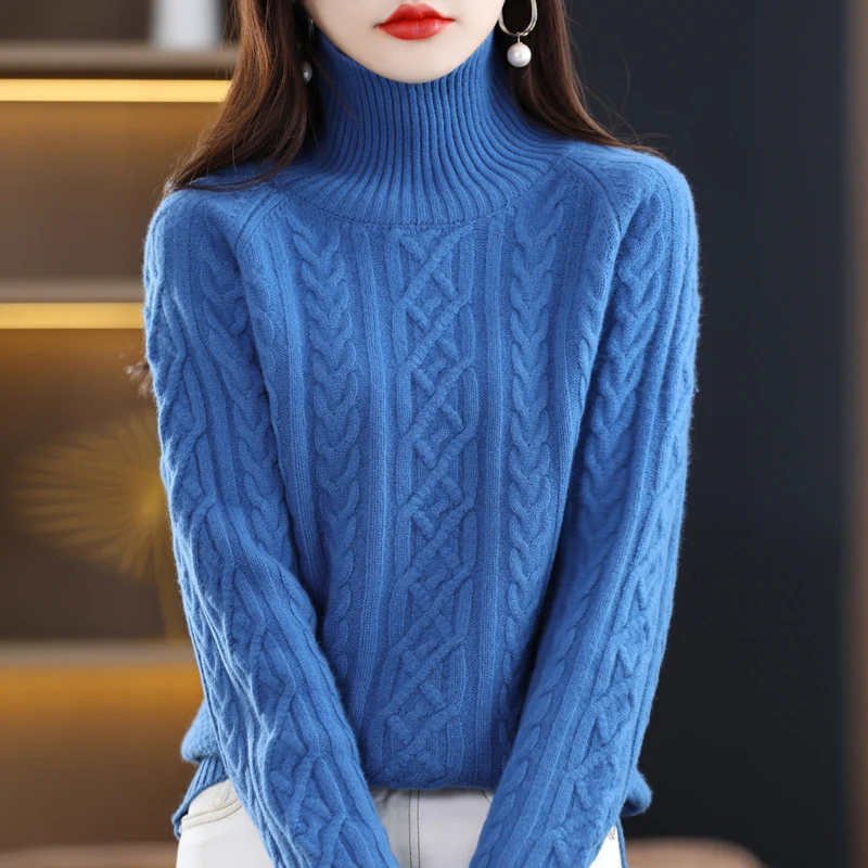 22 Autumn and Winter 100% Pure Woolen Sweater Women Turtleneck Pullover Base Sweater Cashmere Sweater Fashionable Korean Knitted