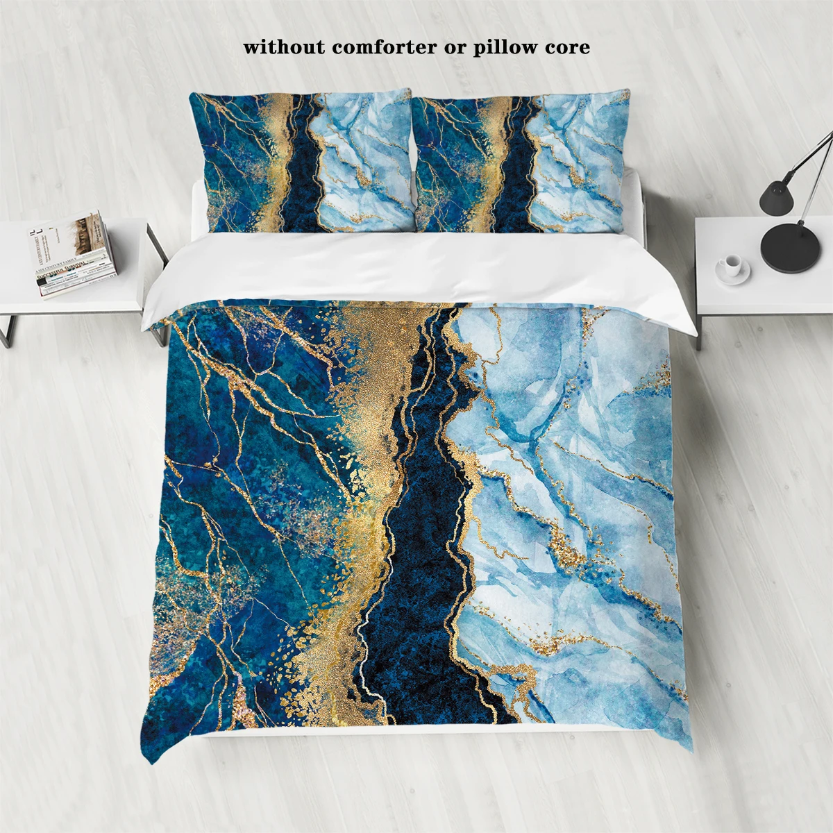 Комплект пододеяльников с мраморно-синим градиентным принтом