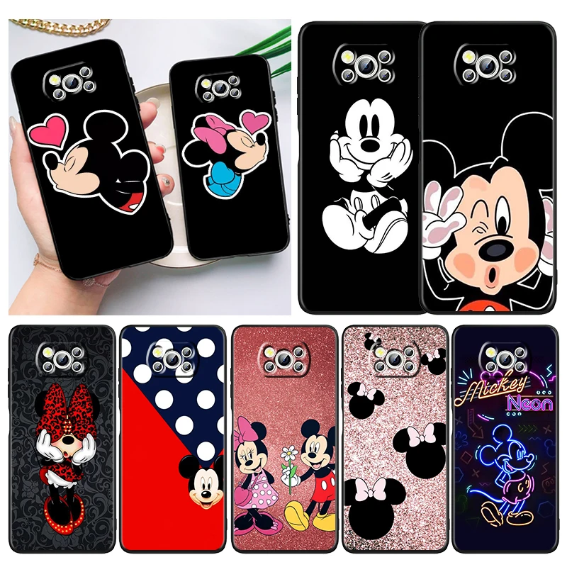 

Cute Minnie Mickey Mouse Phone Case For Xiaomi Mi Poco X5 X4 X3 NFC F4 F3 GT M5 M5s M4 M3 Pro C50 C40 5G Cover Black Funda