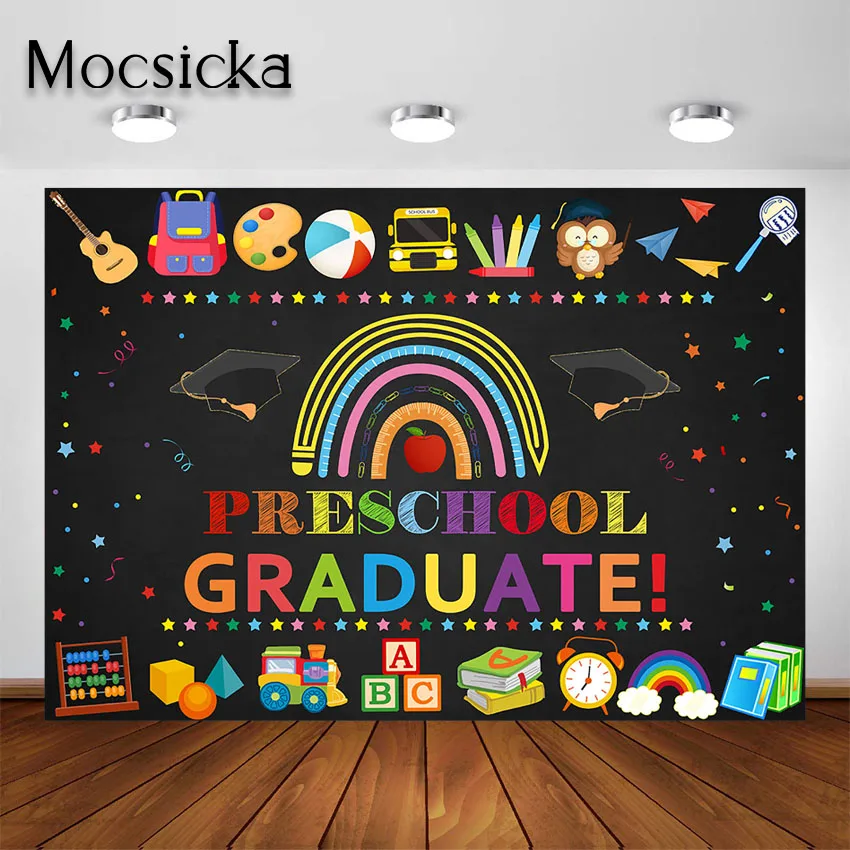 Mocsicka Preschool Graduate Backdrop Kindergarten Pre K Congrats Grad Ceremony Congratulations School Background Party Decor