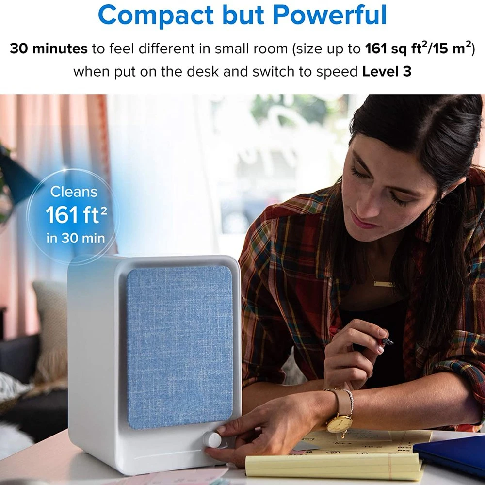 

Air Purifier -H126, Compact for Small Rooms, Bedroom, Offices, Dual Activated Carbon Filters for Smoke Odors, Knob , Blue Hvac