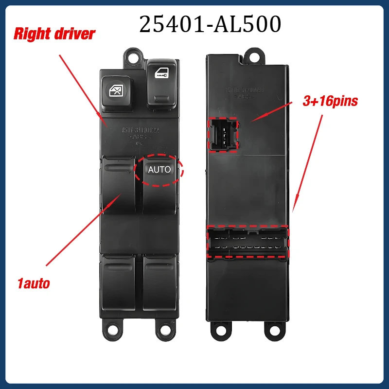 

25401-EQ305 25401-AL500 для NISSAN X-Trail T30 Wingroad Patrol Stagea 1997-2017 переключатель управления главным стеклоподъемником