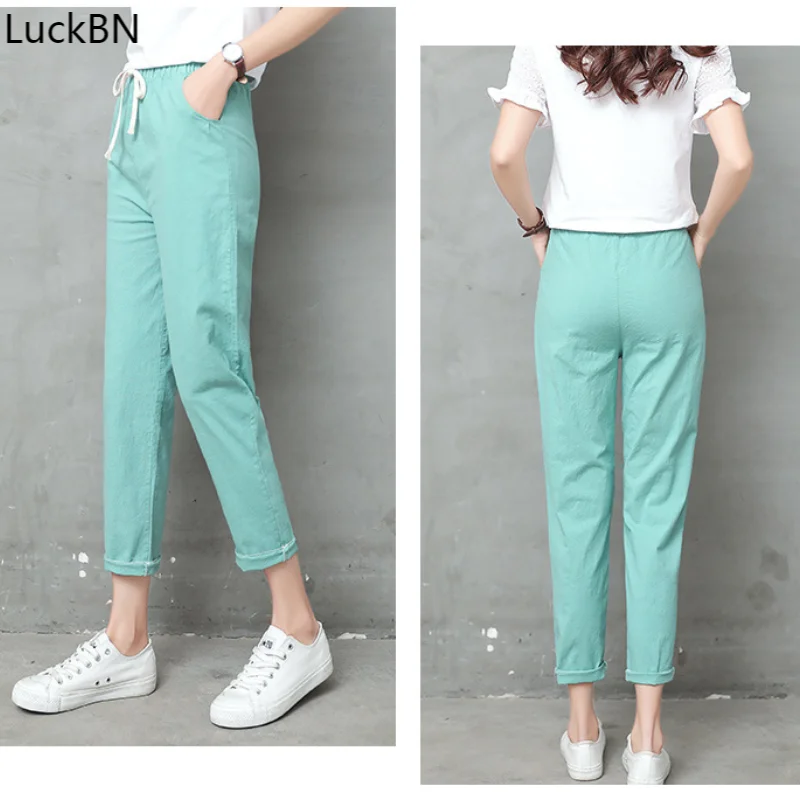 

Cotton and Linen Cropped Trousers Spring and Summer Thin Straight Loose Casual Pants Washed Pants Harlan Feet Pants Korean
