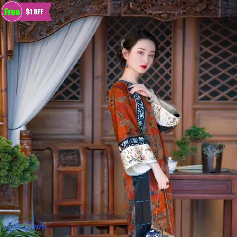 

2022 Oriental Dress Chinese Mother Cheongsam Long Printed Party Dress Qipao Dress Ancient Traditional Elegant Party Dress Qipao