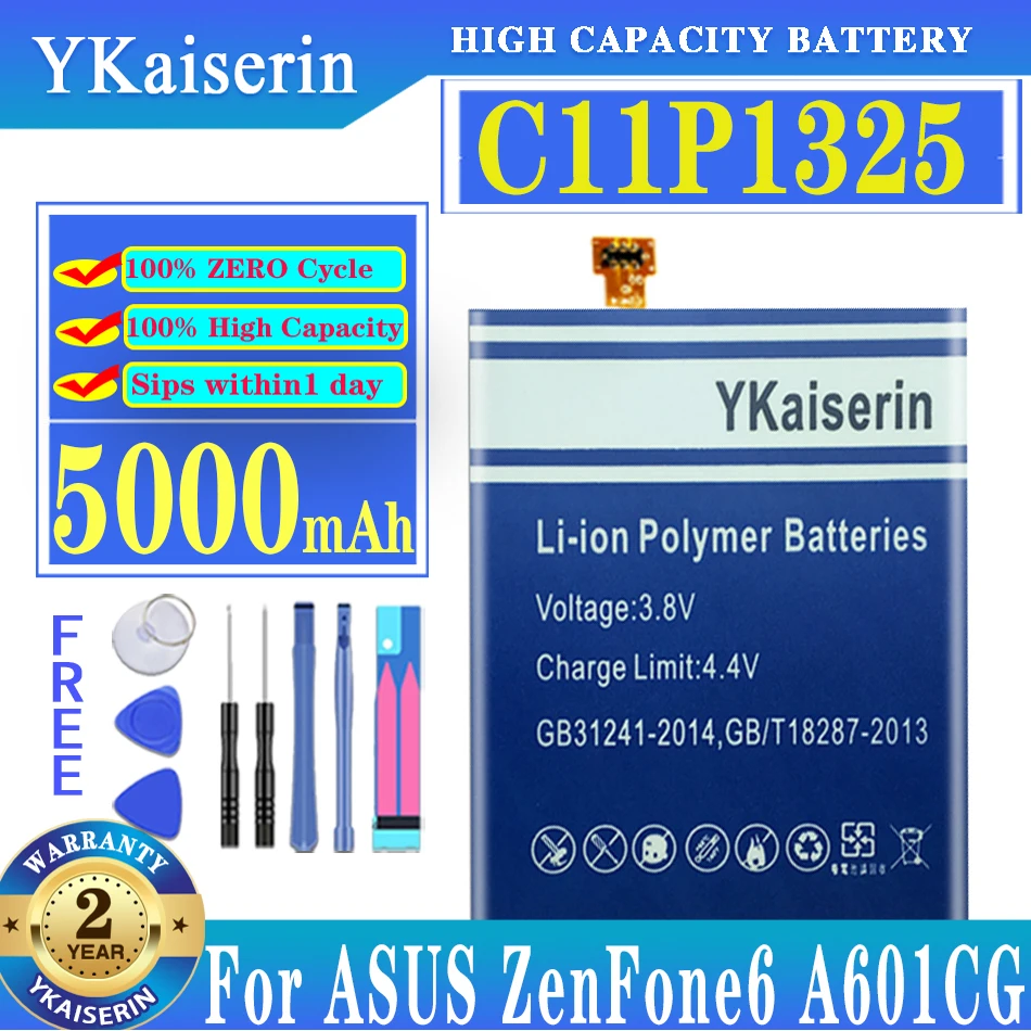 

YKaiserin C11P1325 5000mAh Battery For Asus ZenFone 6 ZenFone6 A601CG A600CG T00G Polymer Li-ion Battery Phone Replacement