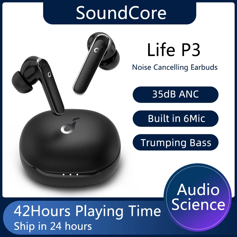 

Original Anker Soundcore Life P3 TWS ANC Earphones Multi Mode Noise Cancelling Headsets Thumping Bass Earbuds with 6 Microphones