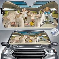 funny charolais cattle family driving on summer car sunshade windshield window gift for farmer animal lover car windshield aut
