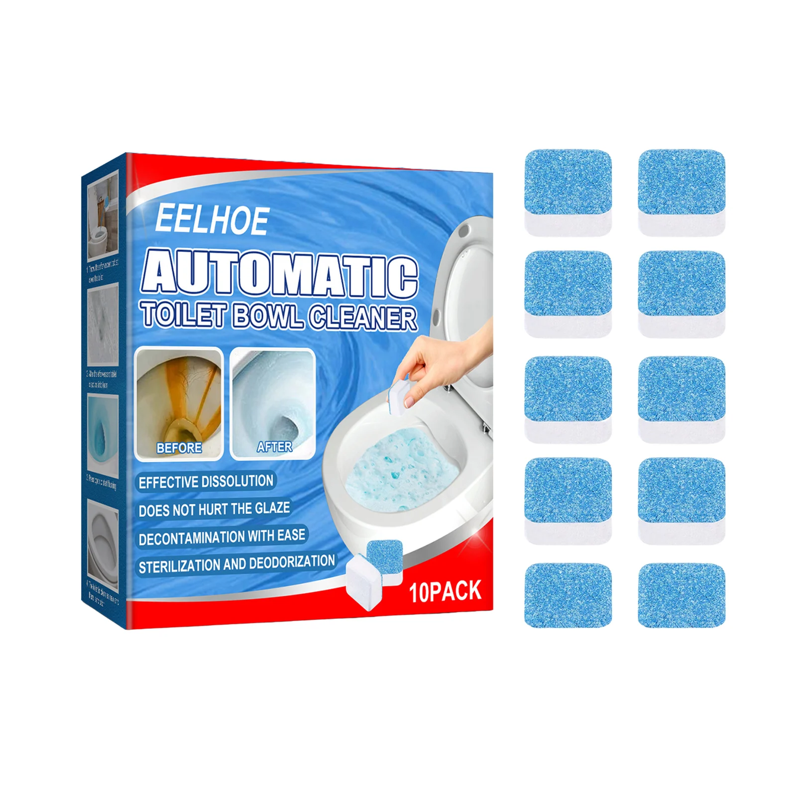 

10Pcs Automatic Toilet Bowl Cleaners Effective Toilet Cleaning Effervescent Simple To Operate Effective Cleaning Sheet