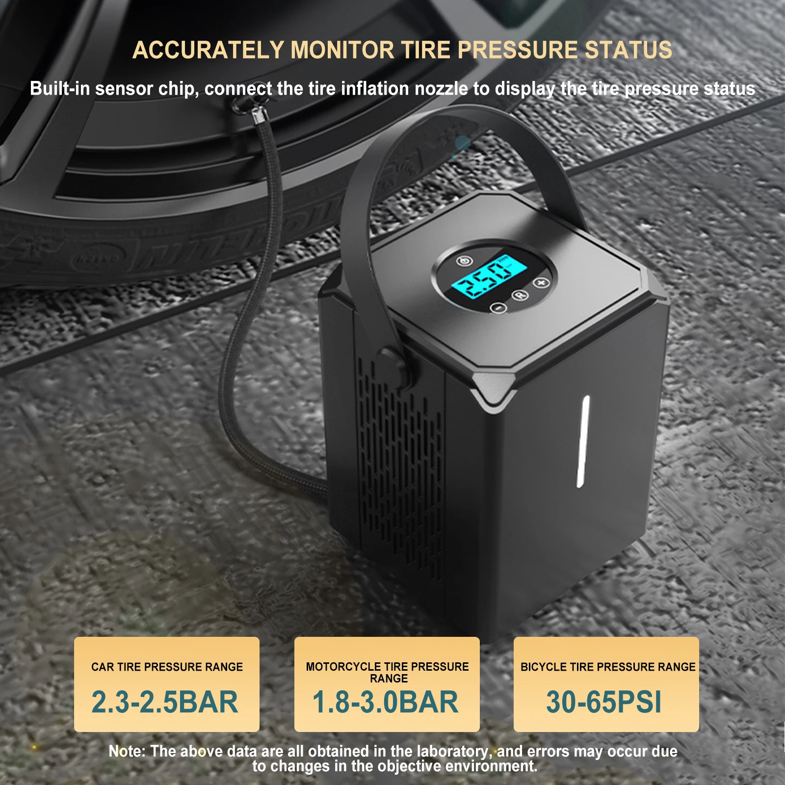 

Bicycle Car Air Pump with Dual Power Supply Rechargeable Battery 150PSI Cordless Digital Inflator Motorcycle Bike Accessories