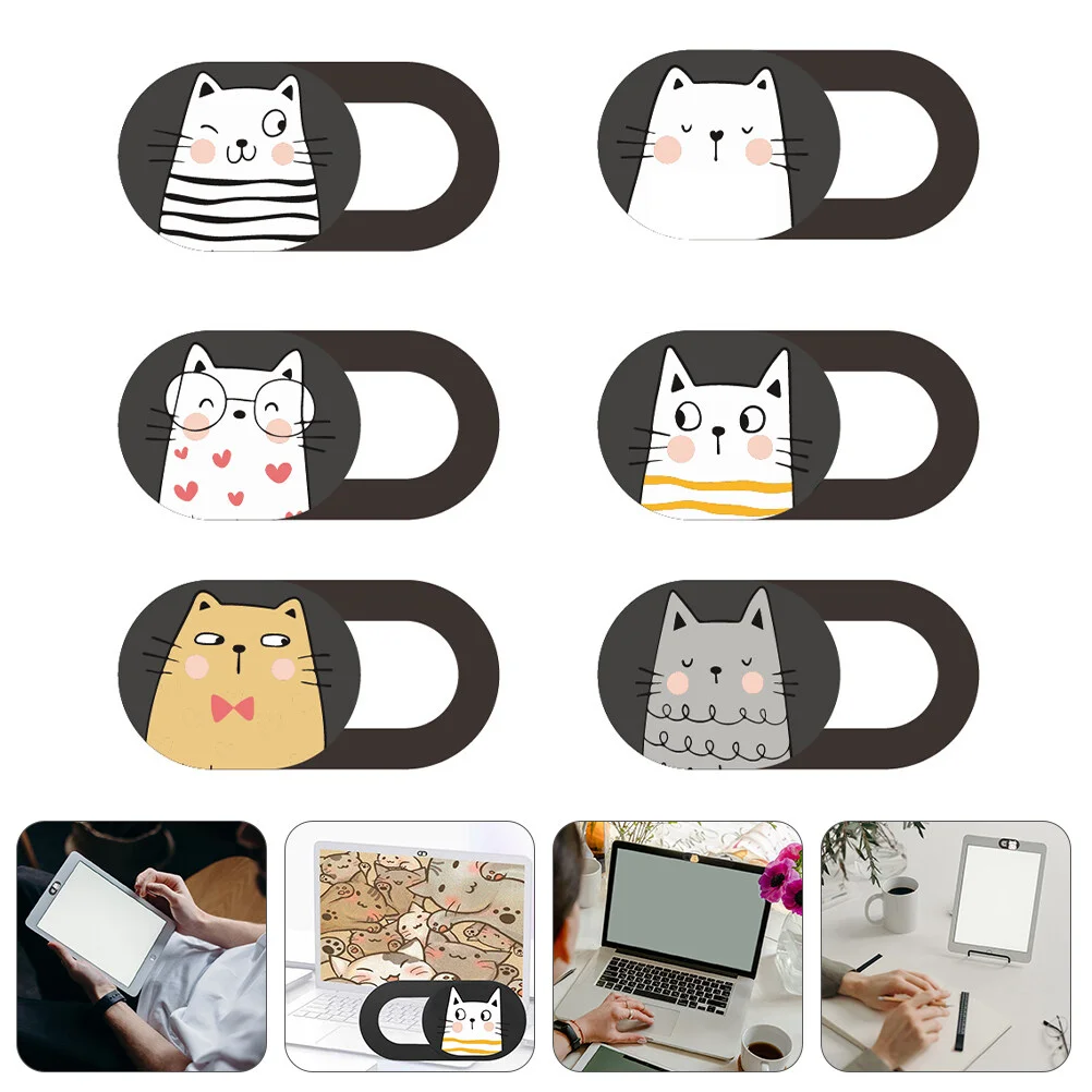 

6pcs/ Set Webcam Privacy Cover Slide Cartoon Cat Laptop Camera Cover Camera Blocker Privacy Protector for Tablet Laptop Desktop