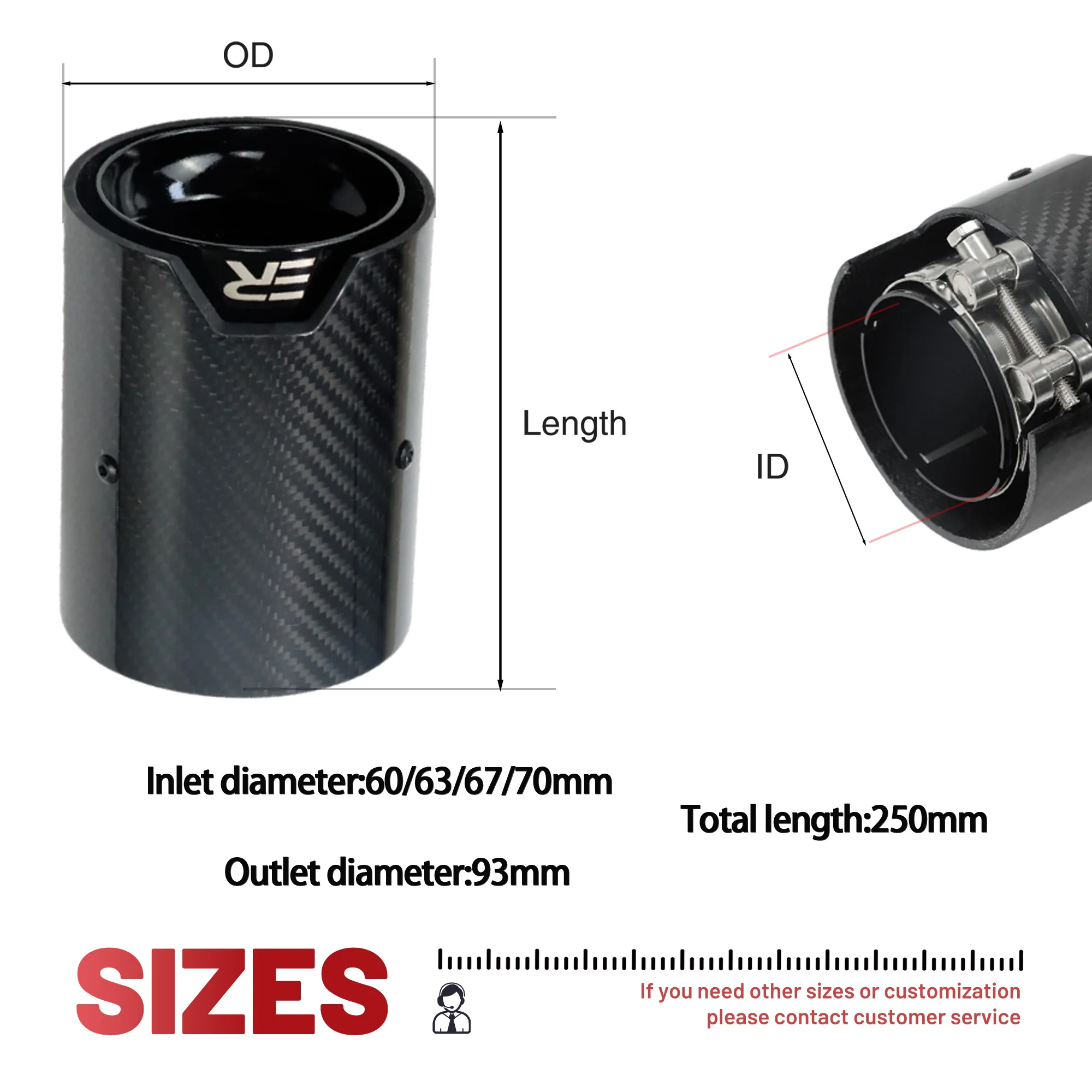 Наконечник Выхлопной Трубы из углеродного волокна для украшения автомобиля