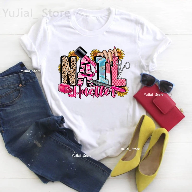 Лидер продаж 2024 футболка с принтом в виде графического лака для ногтей летняя