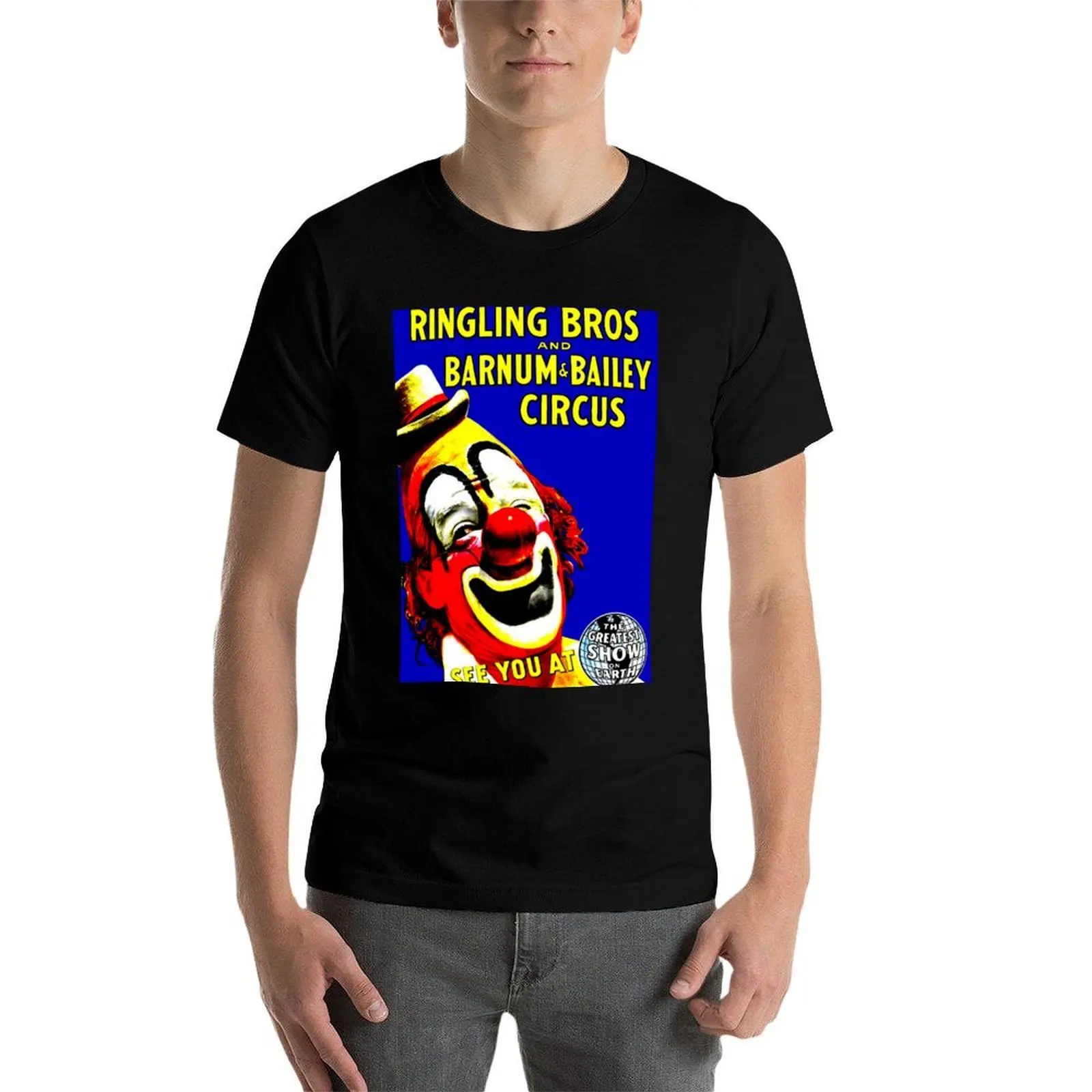 Фото Футболка с цирковым принтом RINGLING BROS. BARNUM and BAILEY, винтажная, 1910 года, для работы на открытом воздухе, мужская. №4