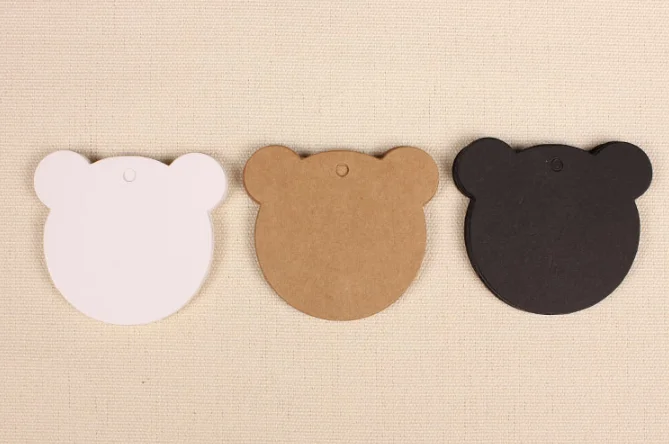 100 х коричневый/черный/белый медведь бумажные отметки крафт-бумаги бирки