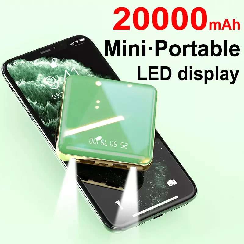 

2023New 20000mAh Mini Power Bank for iPhone 1213 13ProMax LED Digital Display Mirror Screen Portable External Battery For Xiaomi