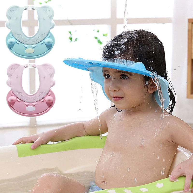 

Baby Shampoo Cap Adjustable Childrens Shower Cap Wash Hair Hat Shield for Kids Ear Protection Bathroom Supplies Lovely Hippo