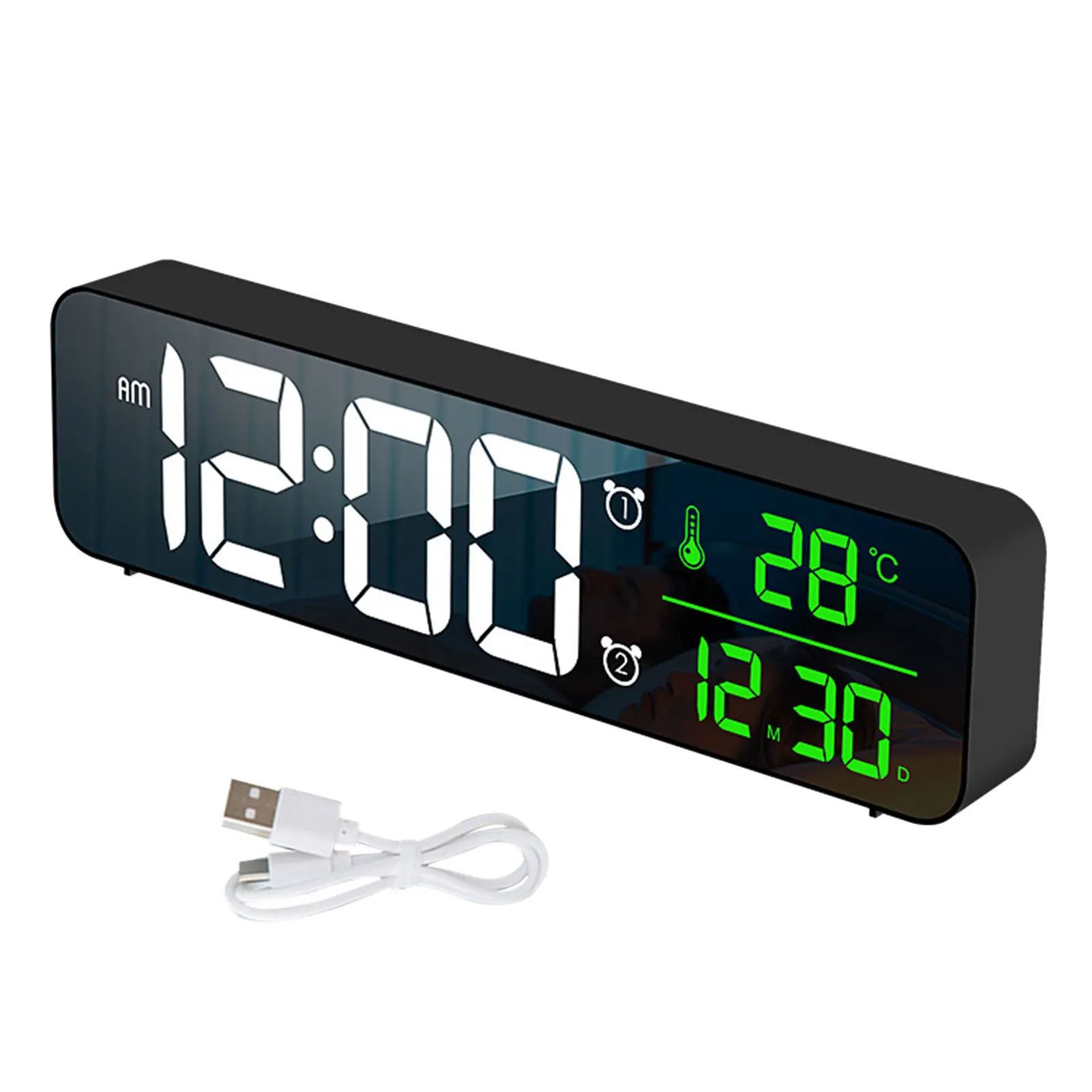 

Электрический Дисплей с датой и температурой для прикроватной тумбочки, светодиодные цифровые часы без тиков, портативные настольные черн...