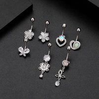zircon crystal belly button rings for women nombril ombligo navel ring surgical steel barbell heart round body piercing jewelry