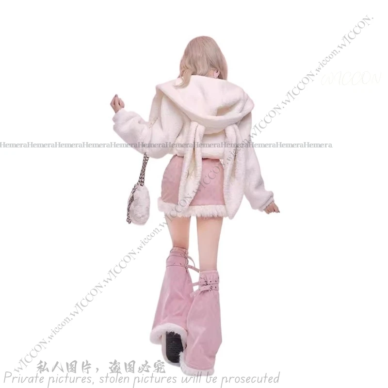 Женский костюм в виде кролика Спайс Y2K розовый милого женское плюшевое пальто на